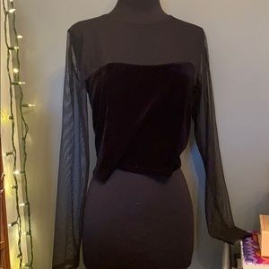 Velvet black top with sheer sleeves